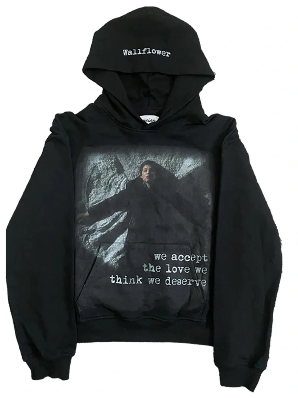 Wallflower Black Graphic Pullover Hoodie with Quote